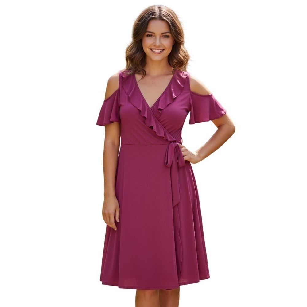 Torrid Wrap Skater Dress Pink Cold Shoulder Ruffle Size 00 M/L Stretch Party